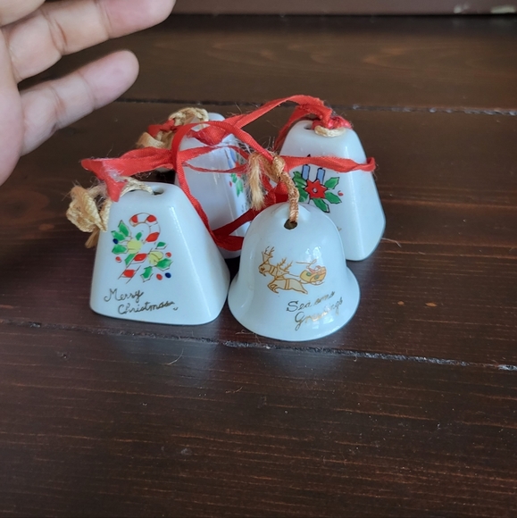 Christmas Bells Ornaments Lot of 4 Bone China Asst Vintage Japan 1-1/2" High - Picture 2 of 4